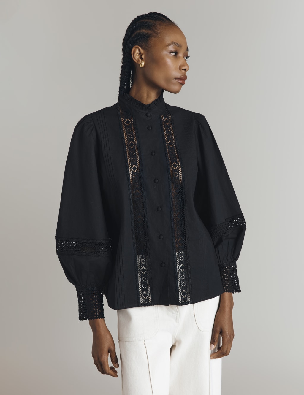 Pure Cotton Lace Insert Blouse 3 of 5
