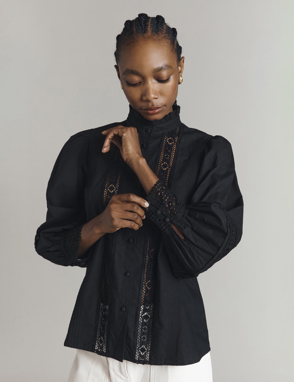 Pure Cotton Lace Insert Blouse 5 of 5