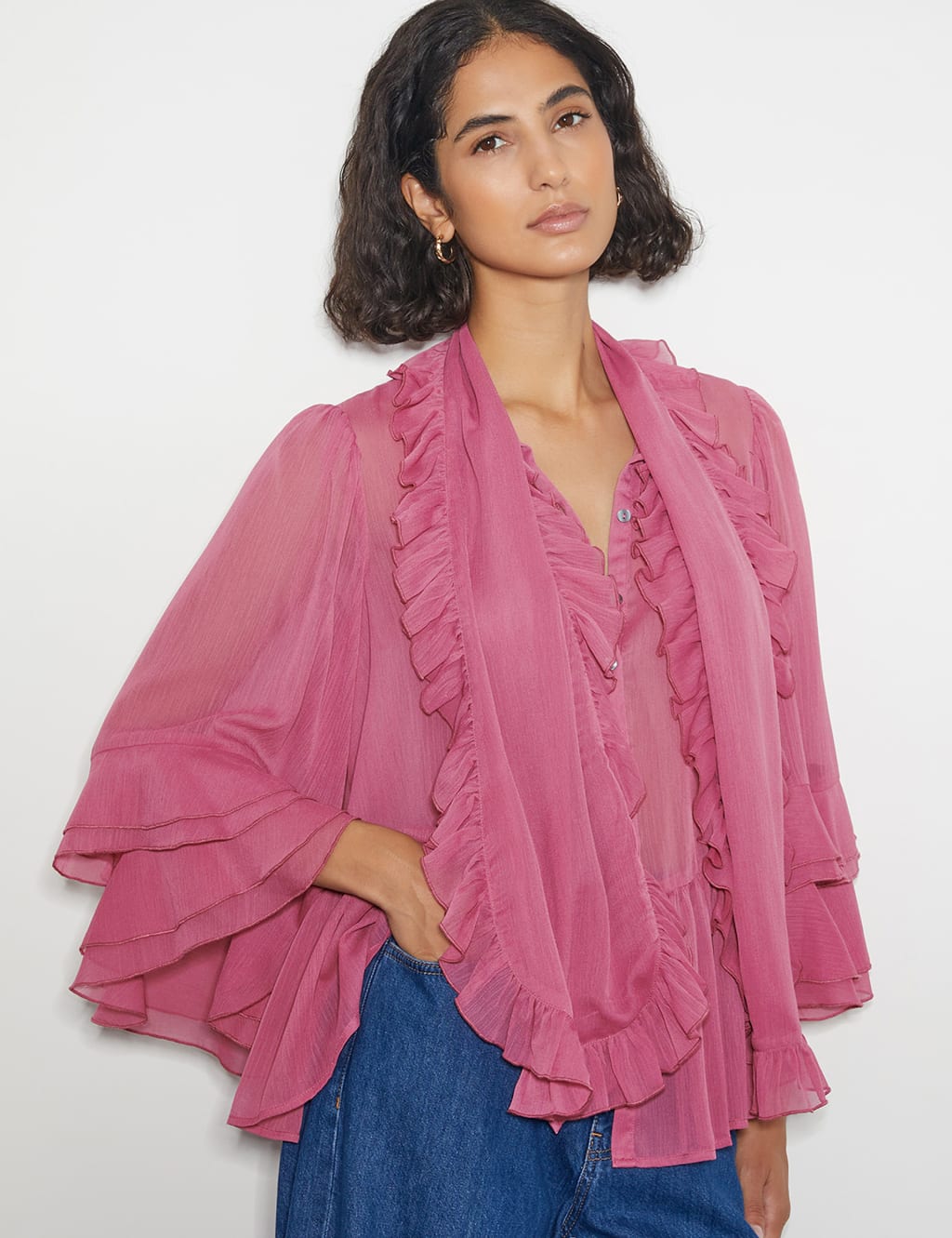 Ruffle Angel Sleeve Blouse