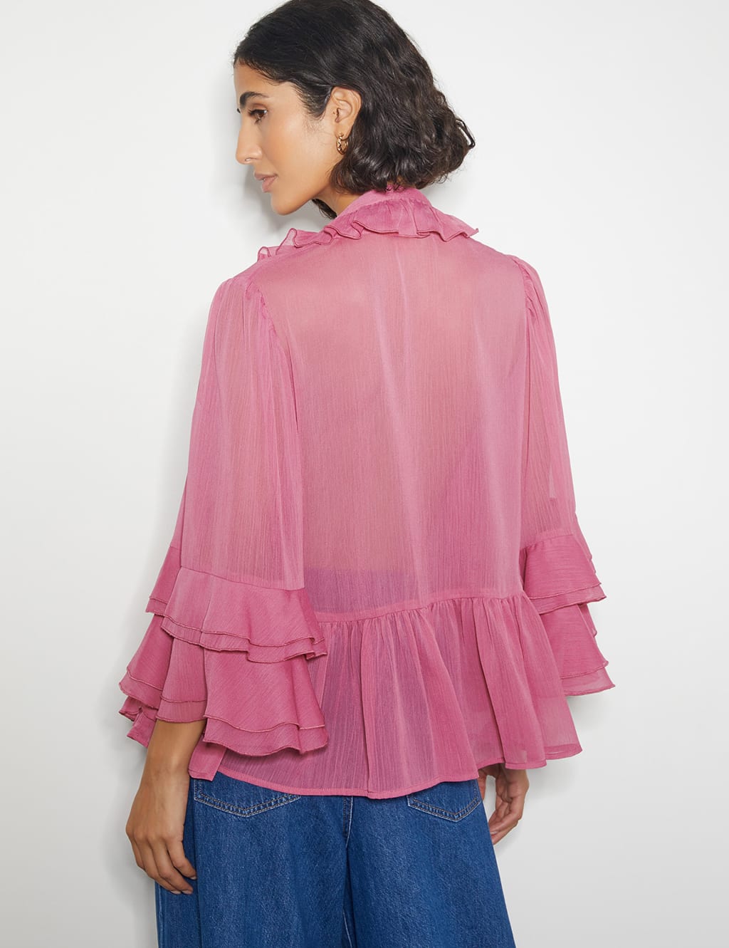 Pink ruffle sleeve blouse outlet