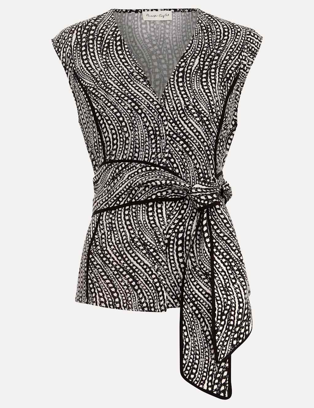 Linen Rich Printed V-Neck Tie Detail Top 2 of 7