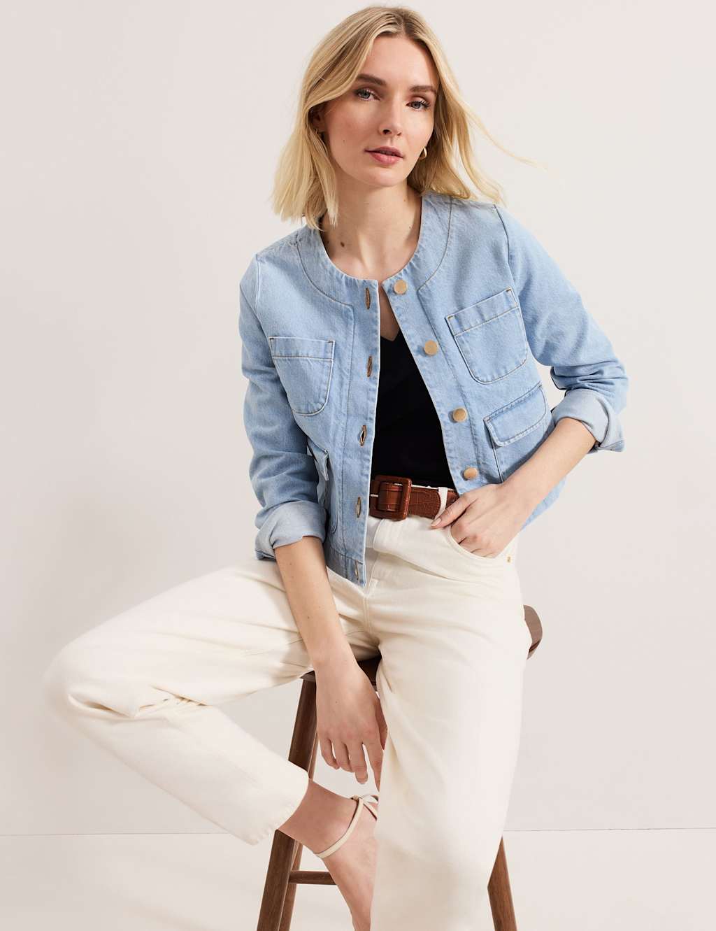Pure Cotton Denim Collarless Jacket 3 of 6