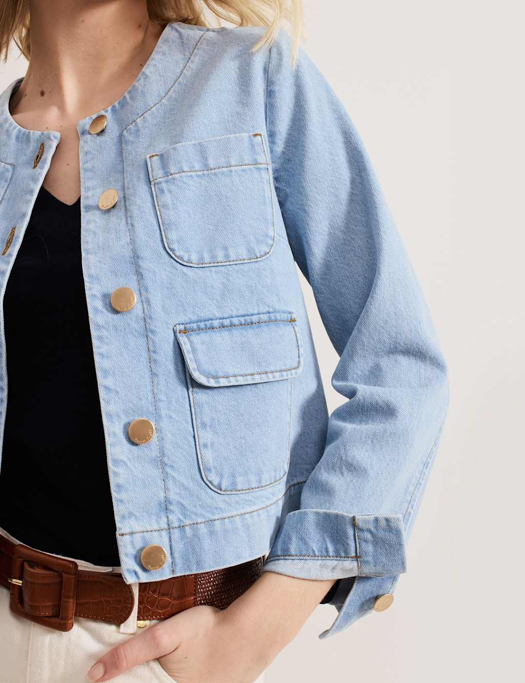 Pure Cotton Denim Collarless Jacket 5 of 6