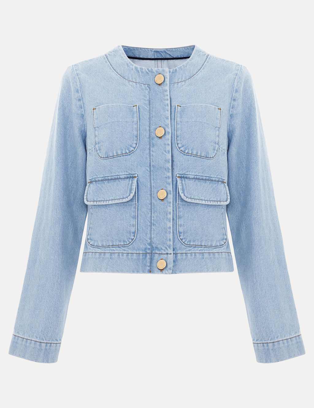 Pure Cotton Denim Collarless Jacket 2 of 6