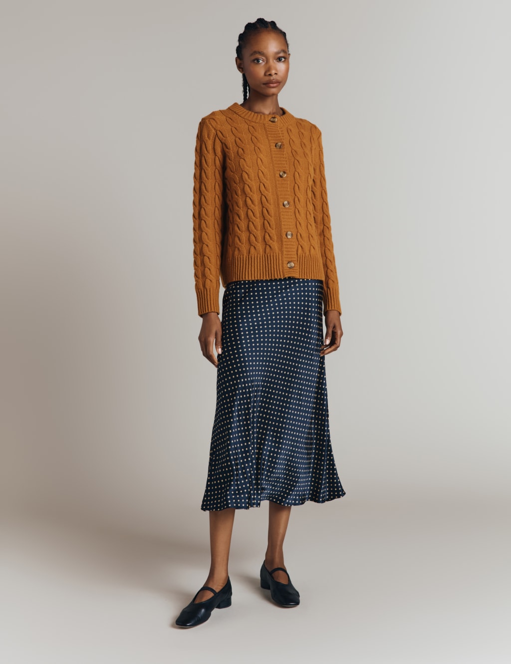 Satin Polka Dot Midi Slip Skirt