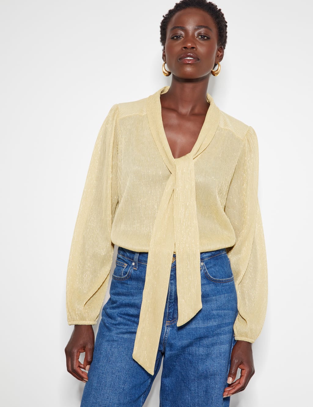 Yellow tie parlimentary neck blouse
