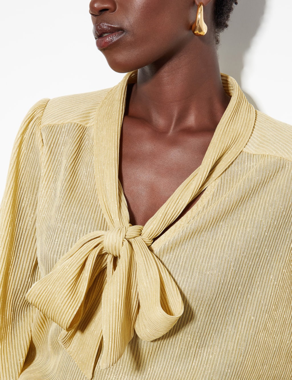 Plissé Sparkly Tie Neck Blouse | Monsoon | M&S