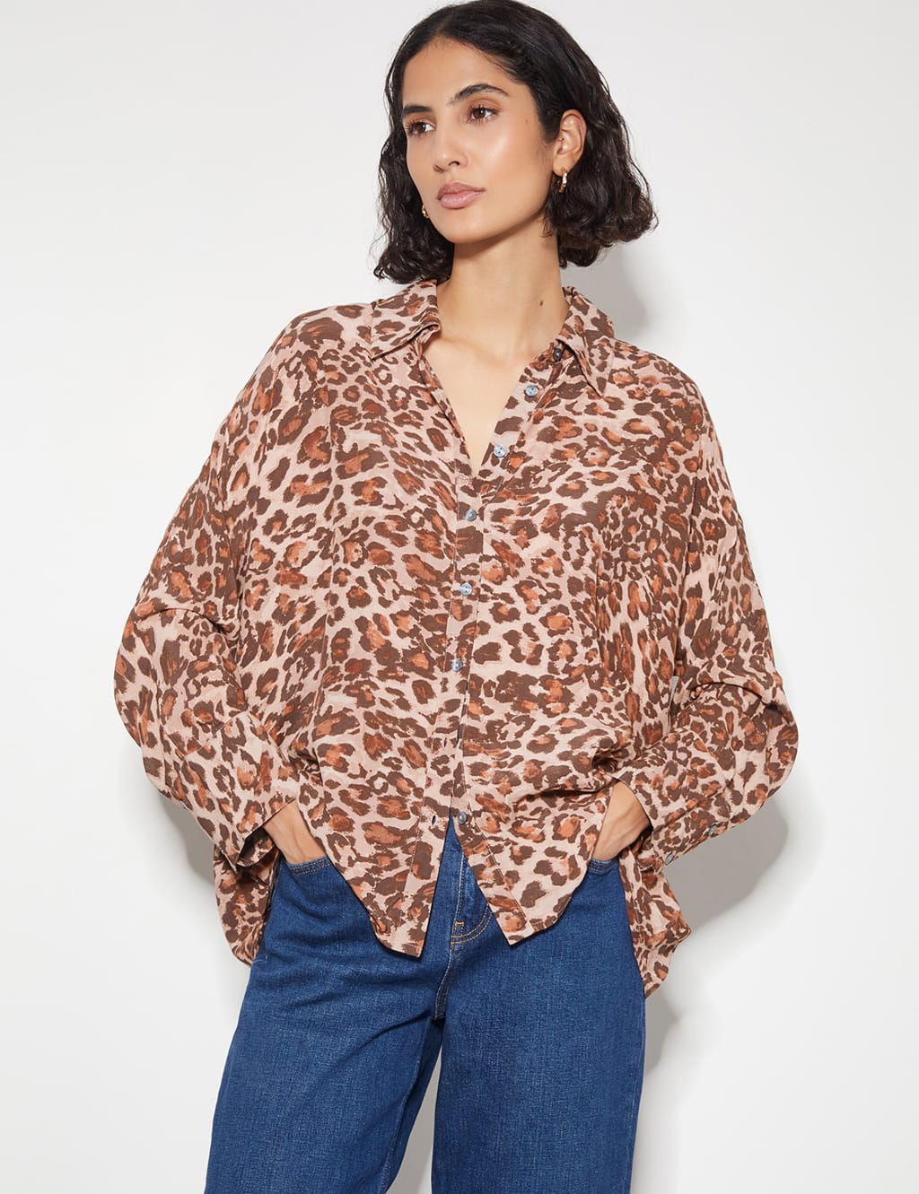 Leopard Print Collared Shirt