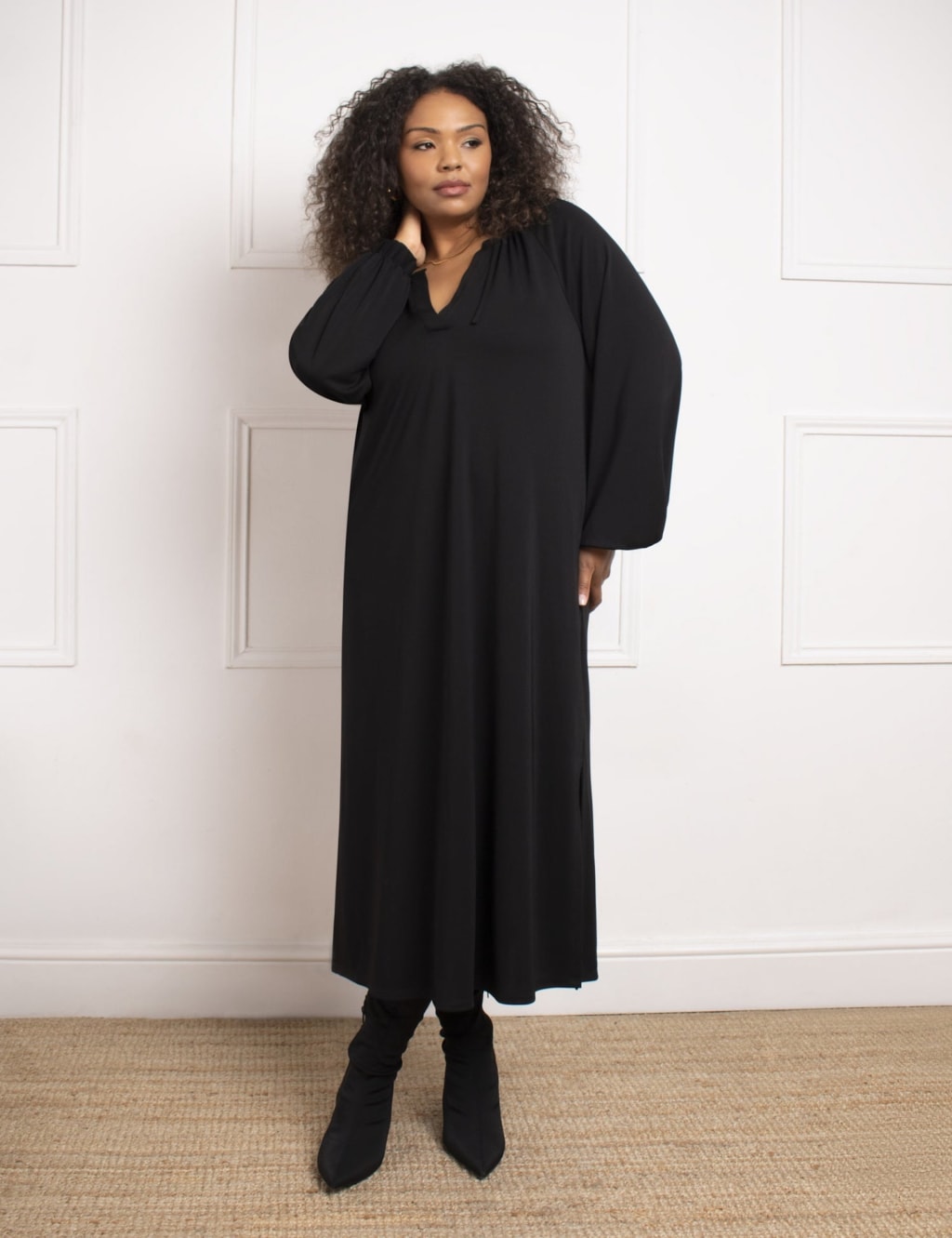 Jersey V Neck Midi Shift Dress Live Unlimited London M S