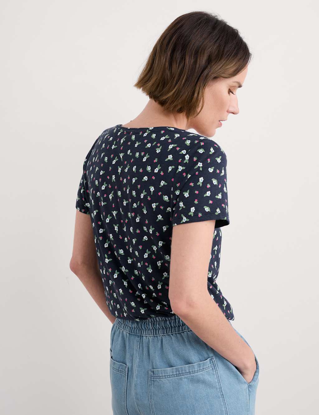 Pure Cotton Floral Keyhole T-Shirt 4 of 4