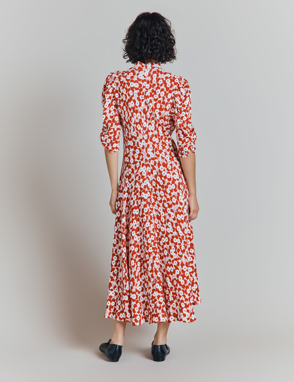 Crepe Polka Dot V-Neck Midi Tea Dress 2 of 5