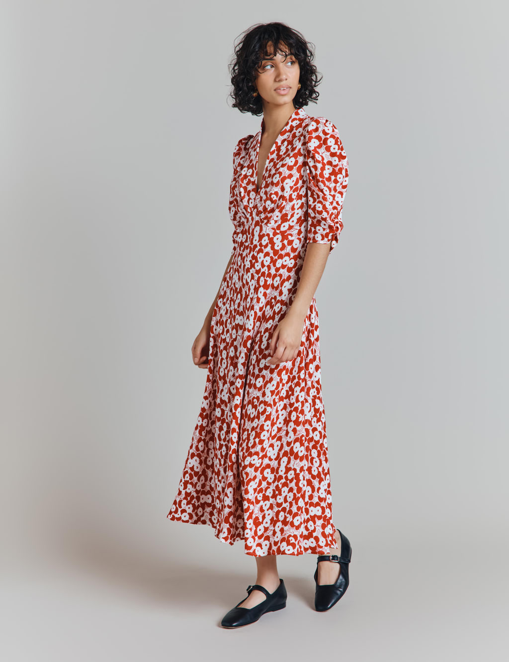 Crepe Polka Dot V-Neck Midi Tea Dress 5 of 5