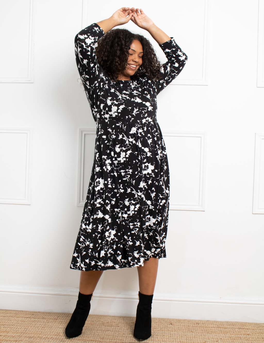 Jersey Floral Midi Swing Dress