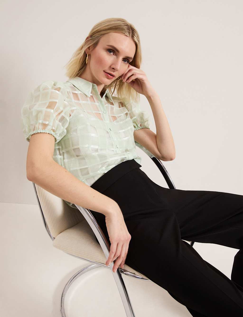 Checked Puff Sleeve Blouse 3 of 7