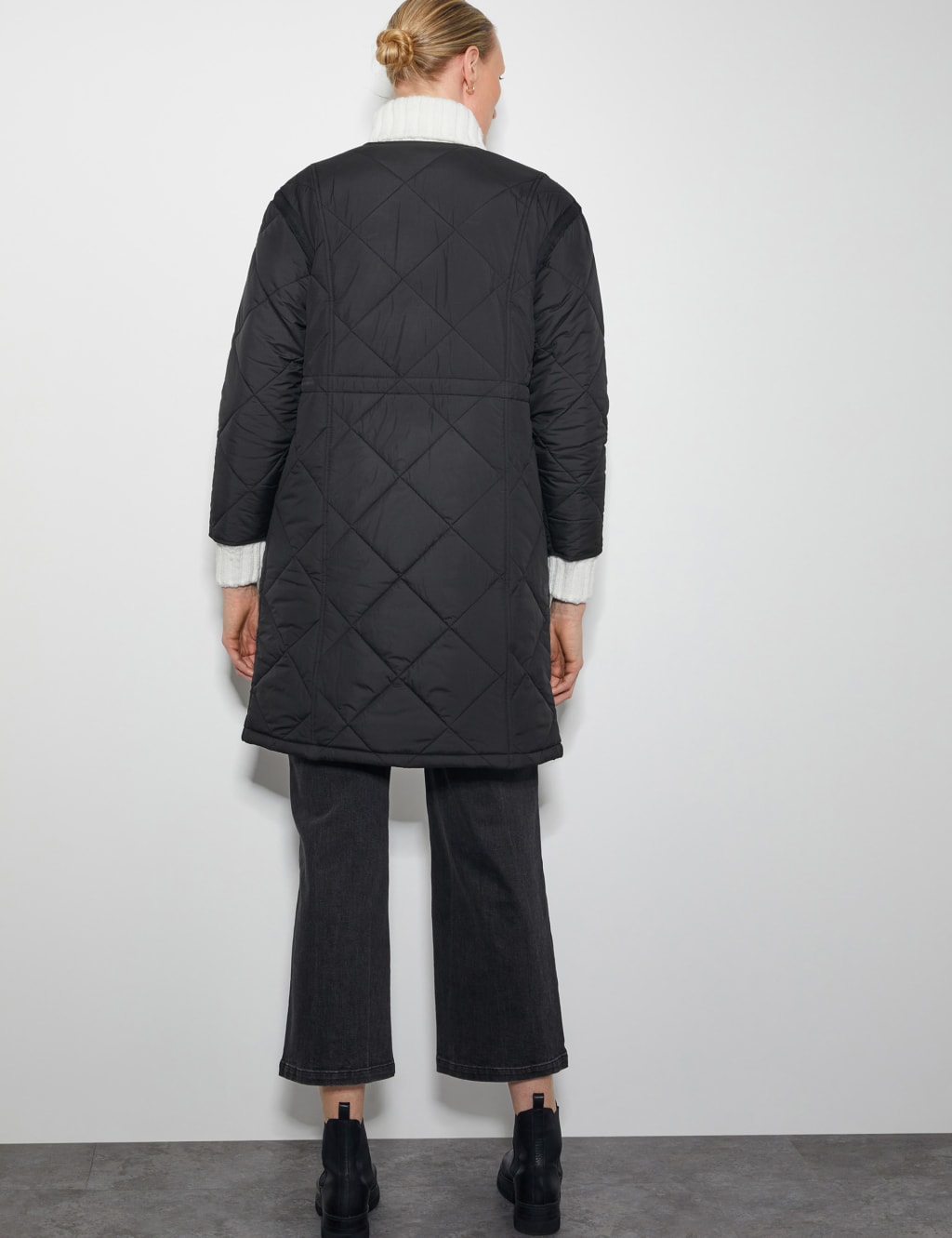 Quilted Waisted Collarless Coat