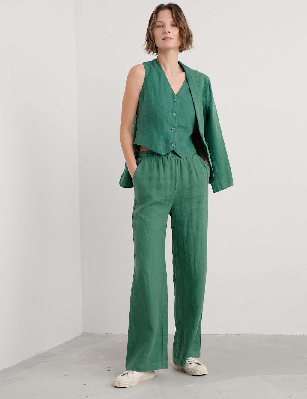 Pure Linen Single Breasted Waistcoat 1 of 4