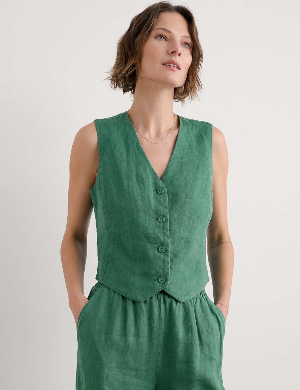 Pure Linen Single Breasted Waistcoat 4 of 4
