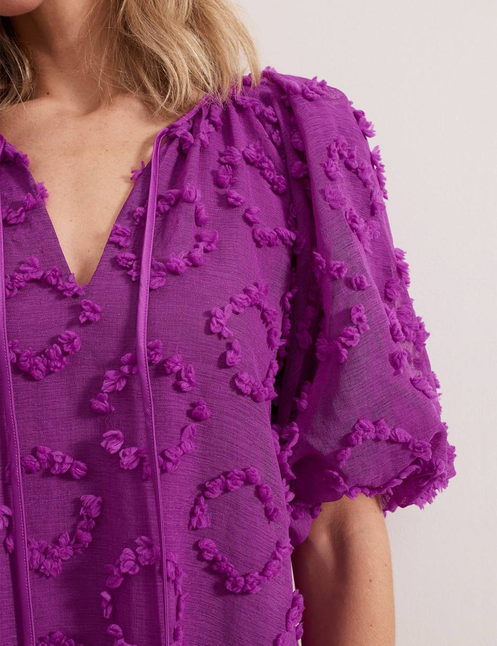 Textured Tie Neck Midi Smock Dress 4 of 8
