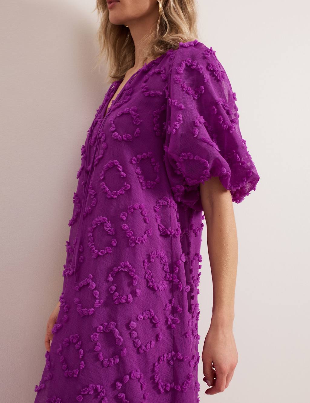 Textured Tie Neck Midi Smock Dress 7 of 8