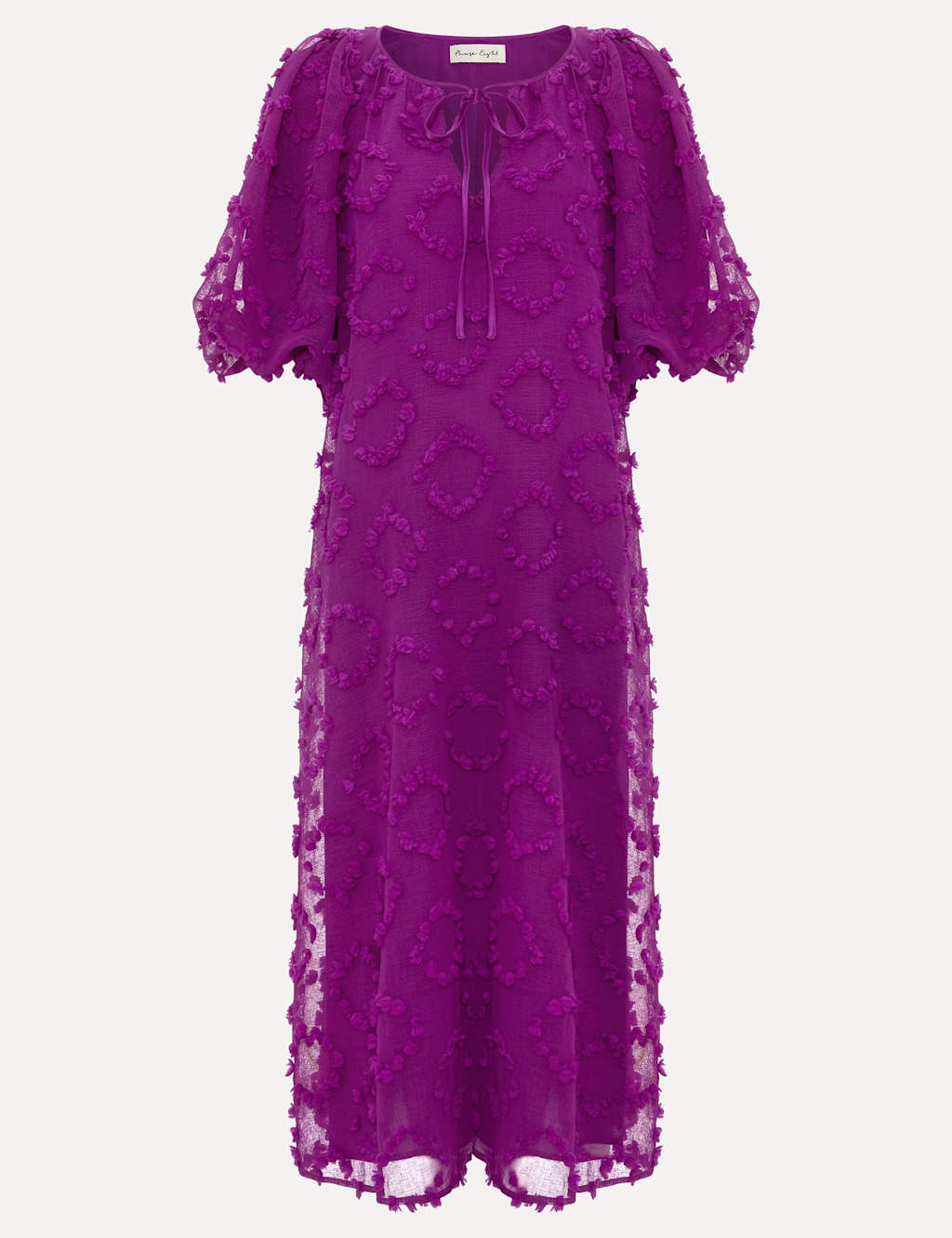 Textured Tie Neck Midi Smock Dress 2 of 8