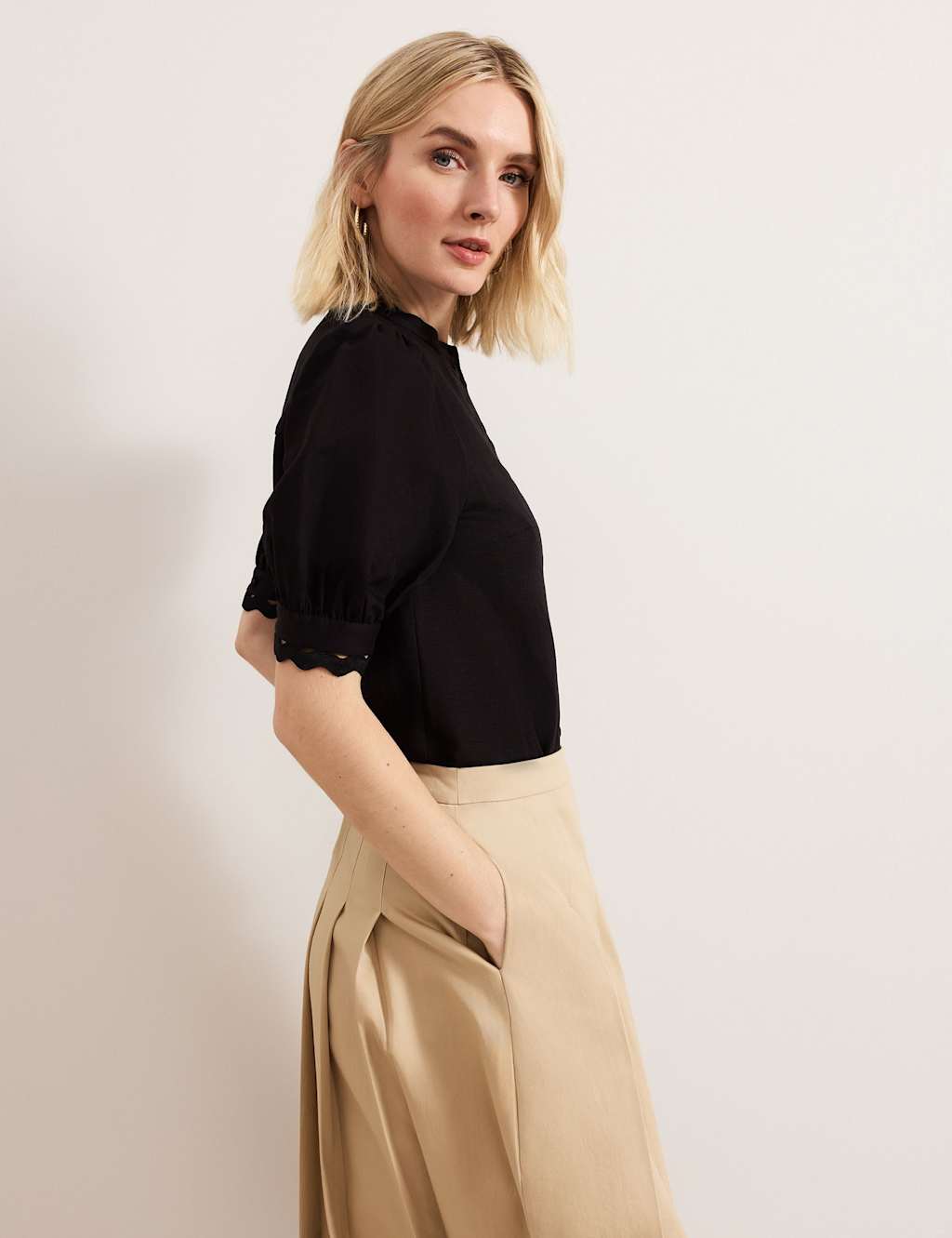 Linen Rich Textured Crew Neck Blouse 6 of 8