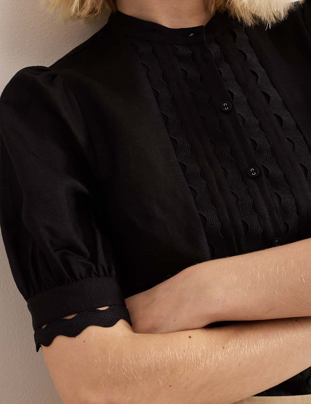 Linen Rich Textured Crew Neck Blouse 8 of 8