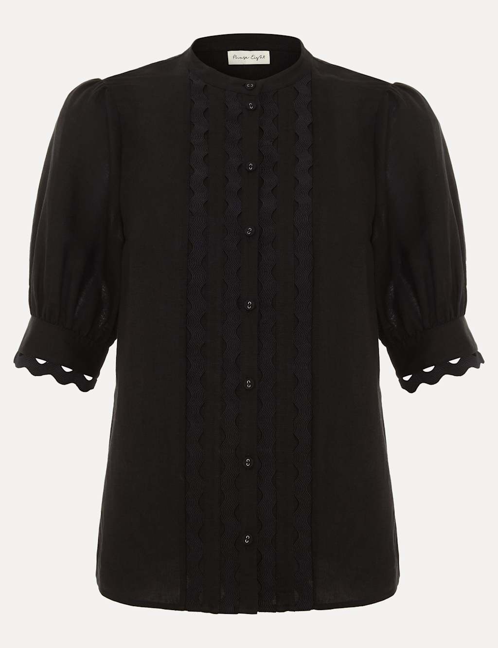 Linen Rich Textured Crew Neck Blouse 2 of 8