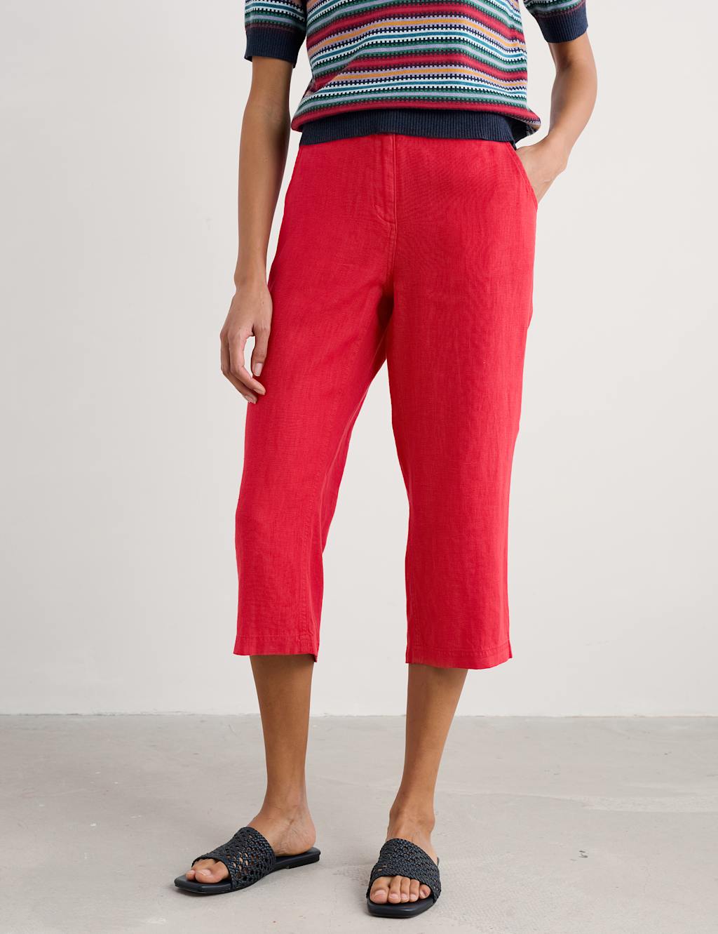 Pure Linen Straight Leg Cropped Trousers 3 of 4