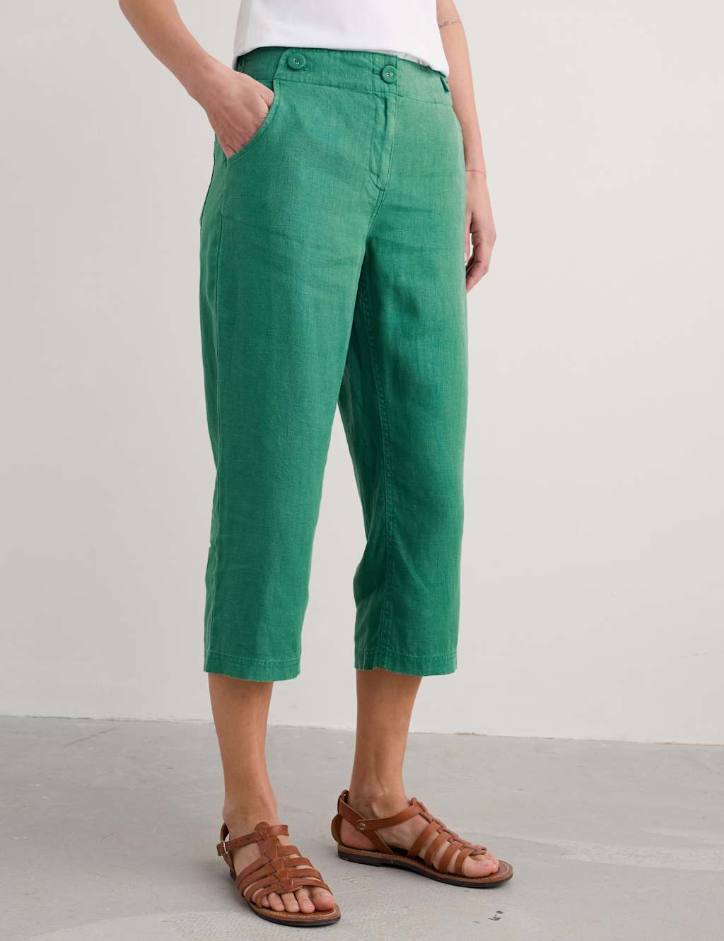 Pure Linen Straight Leg Cropped Trousers 3 of 4