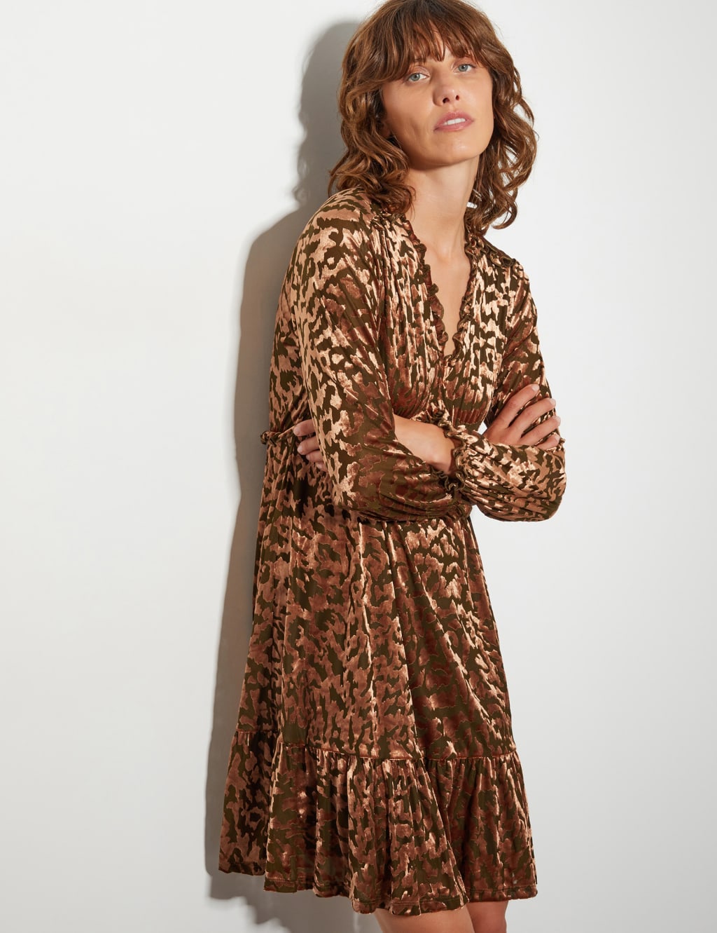 Animal Print V Neck Mini Tiered Dress Monsoon M S