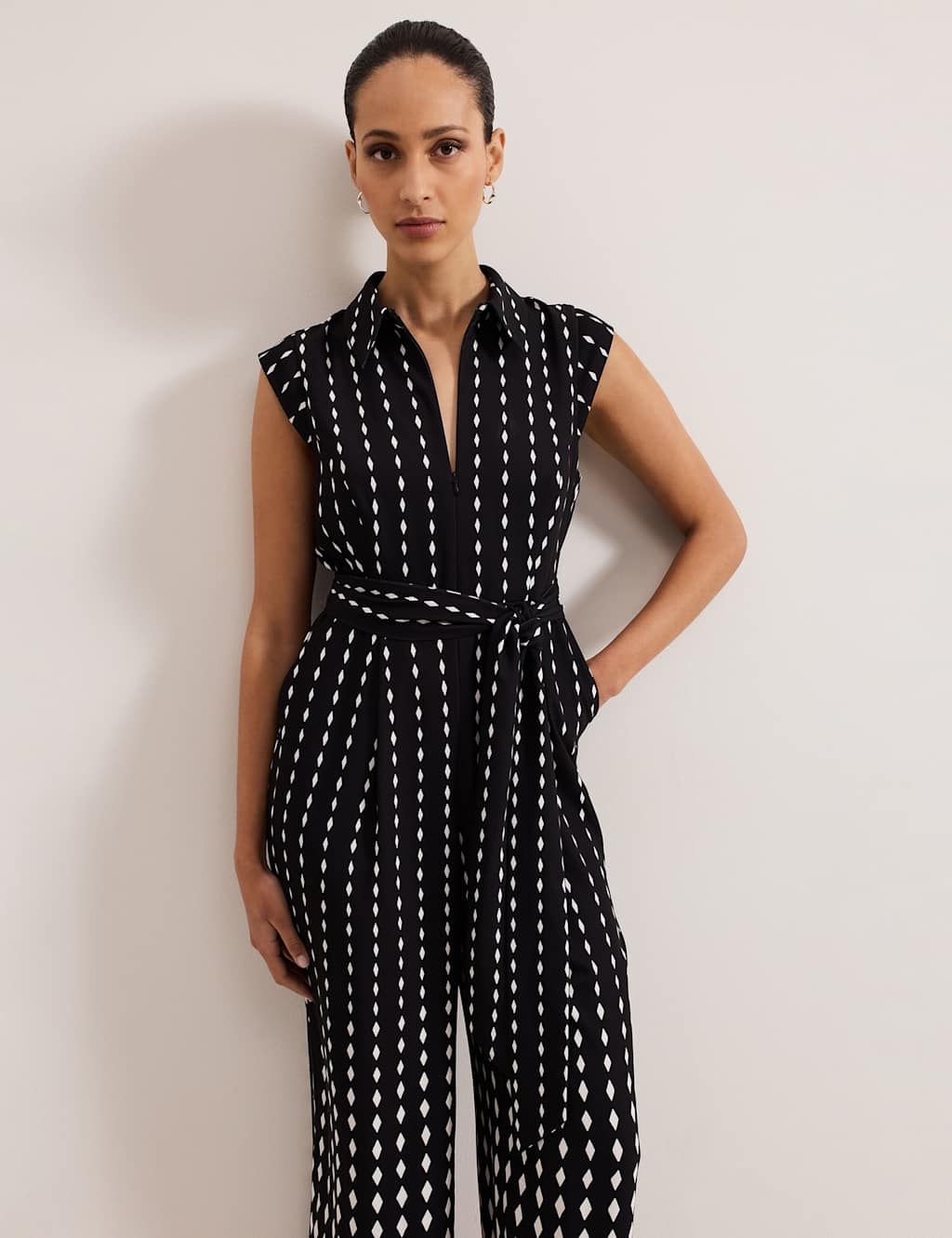 Geometric Belted Cropped Wide Leg Jumpsuit 4 of 8