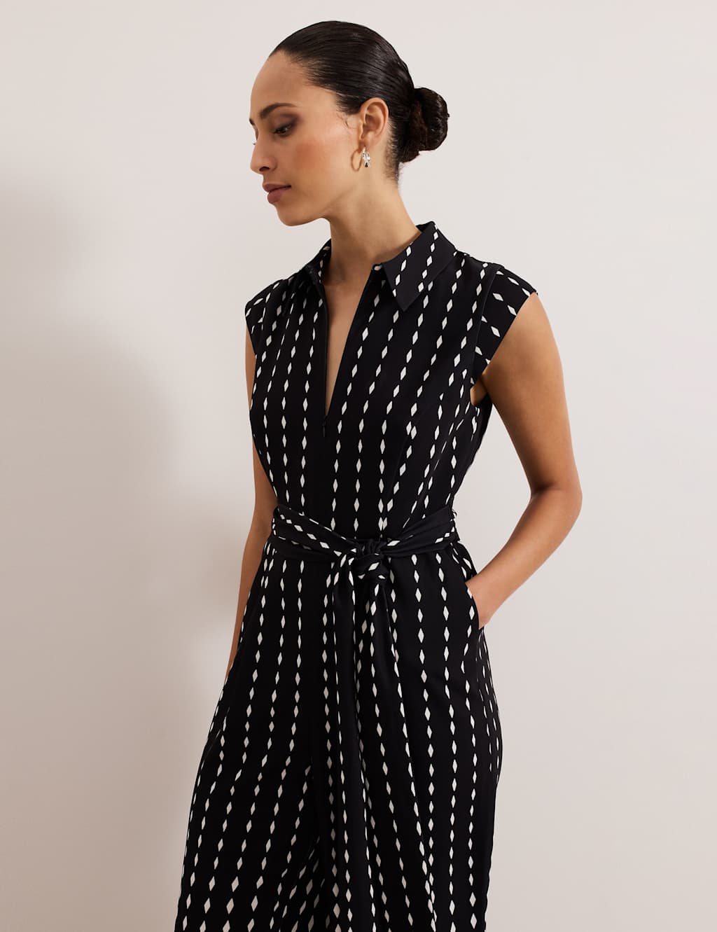 Geometric Belted Cropped Wide Leg Jumpsuit 6 of 8