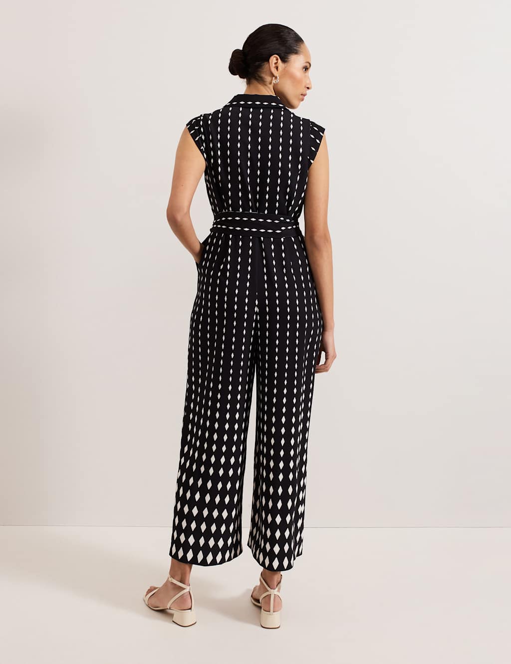 Geometric Belted Cropped Wide Leg Jumpsuit | Phase Eight | M&S