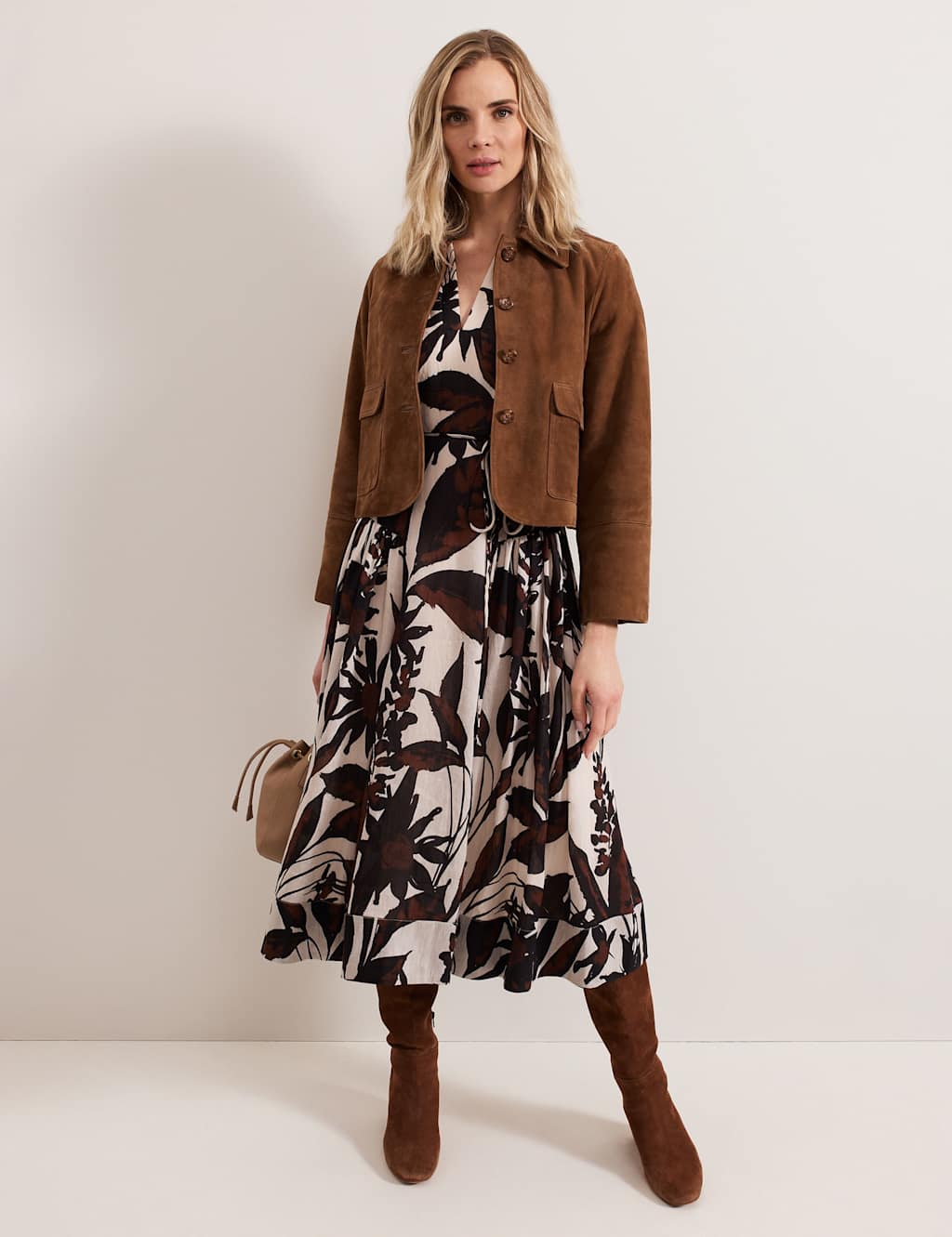 Lyocell Rich Printed V-Neck Midi Waisted Dress 4 of 8