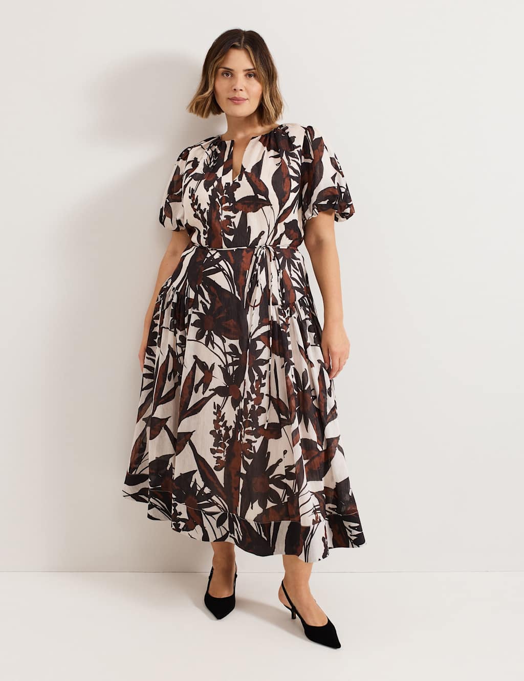 Lyocell Rich Printed V-Neck Midi Waisted Dress 6 of 8