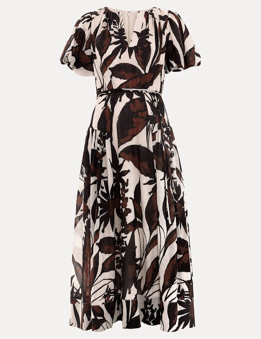 Lyocell Rich Printed V-Neck Midi Waisted Dress 2 of 8
