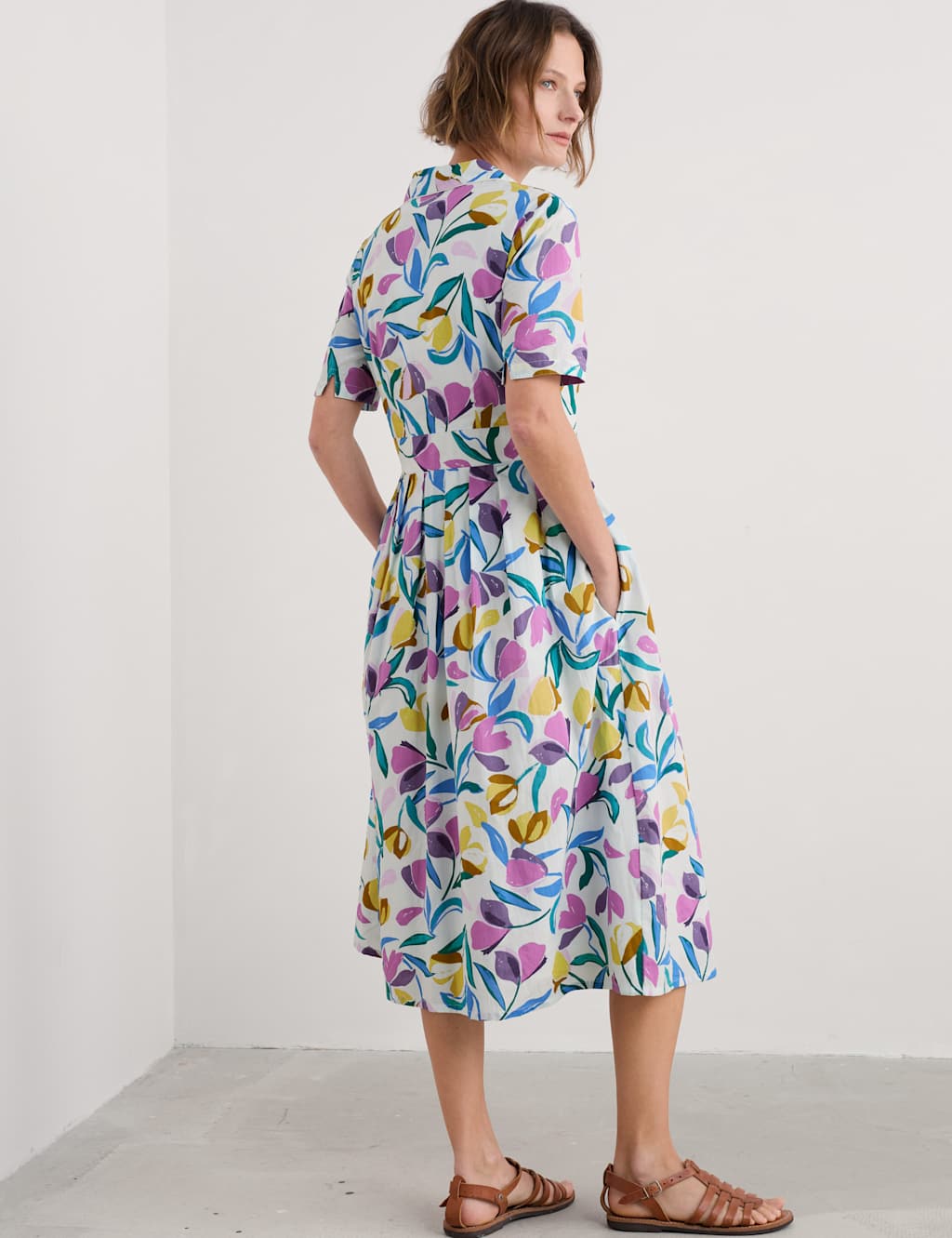 Pure Cotton Floral Collared Shirt Dress 4 of 5
