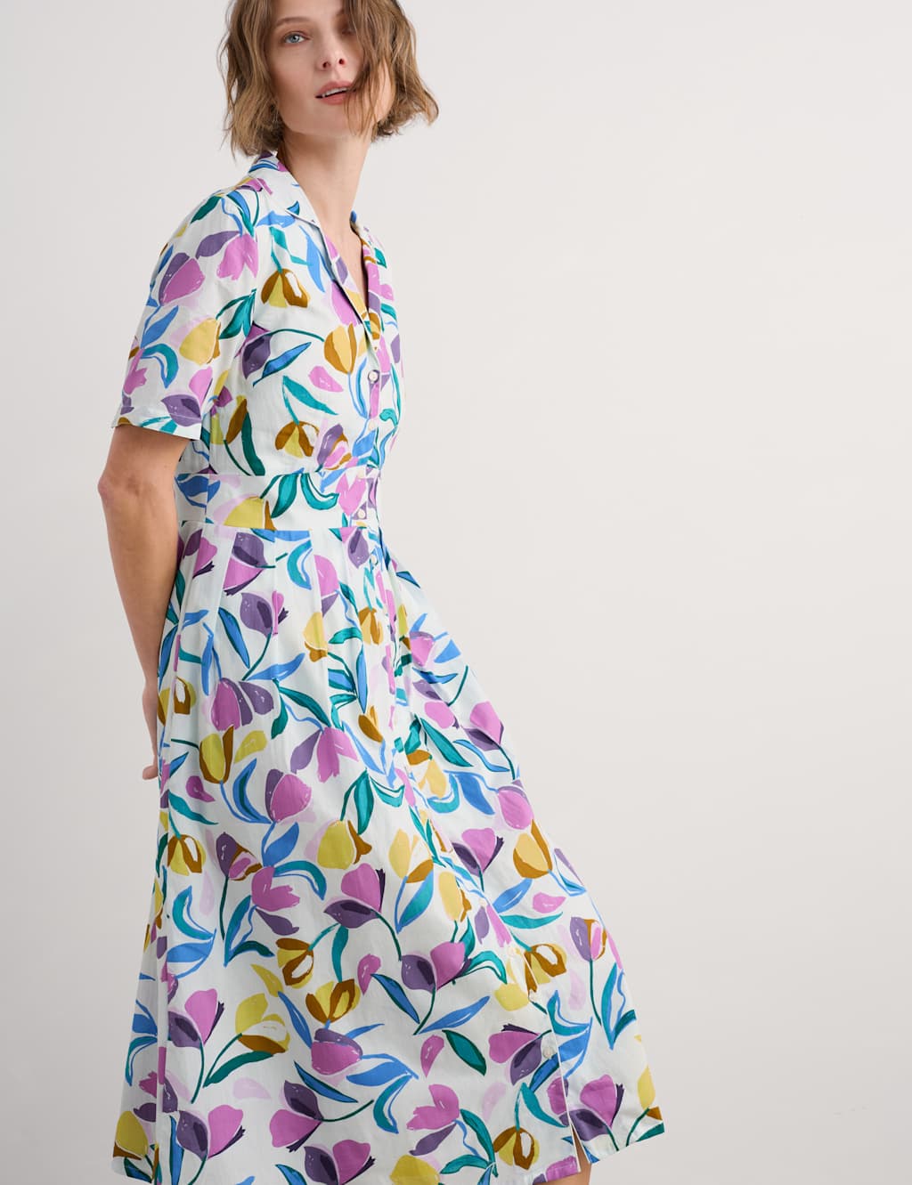 Pure Cotton Floral Collared Shirt Dress 5 of 5