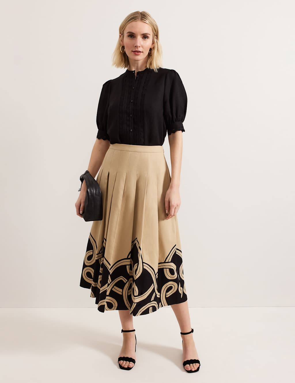 Cotton Rich Printed Midi A-Line Skirt 3 of 7
