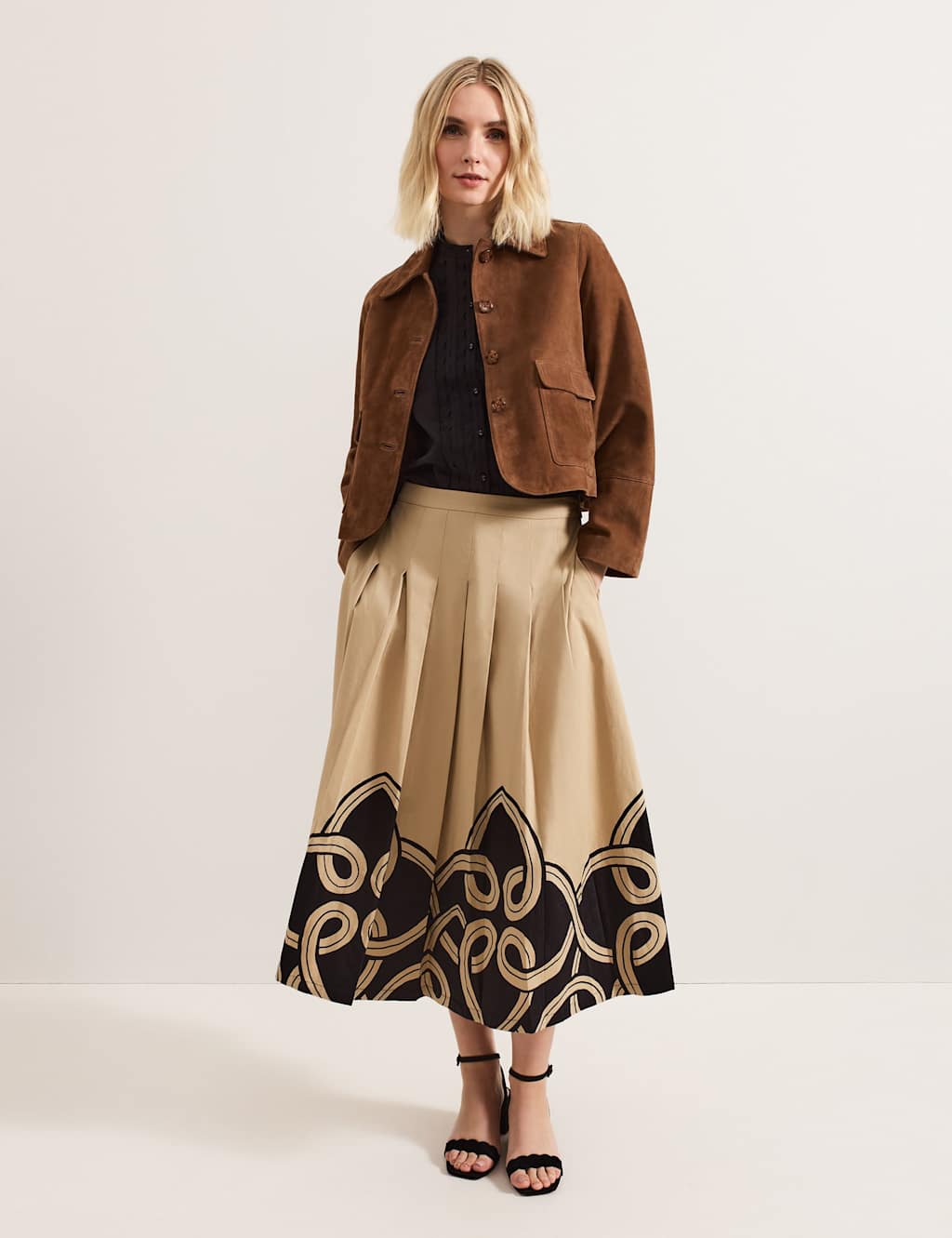 Cotton Rich Printed Midi A-Line Skirt 4 of 7