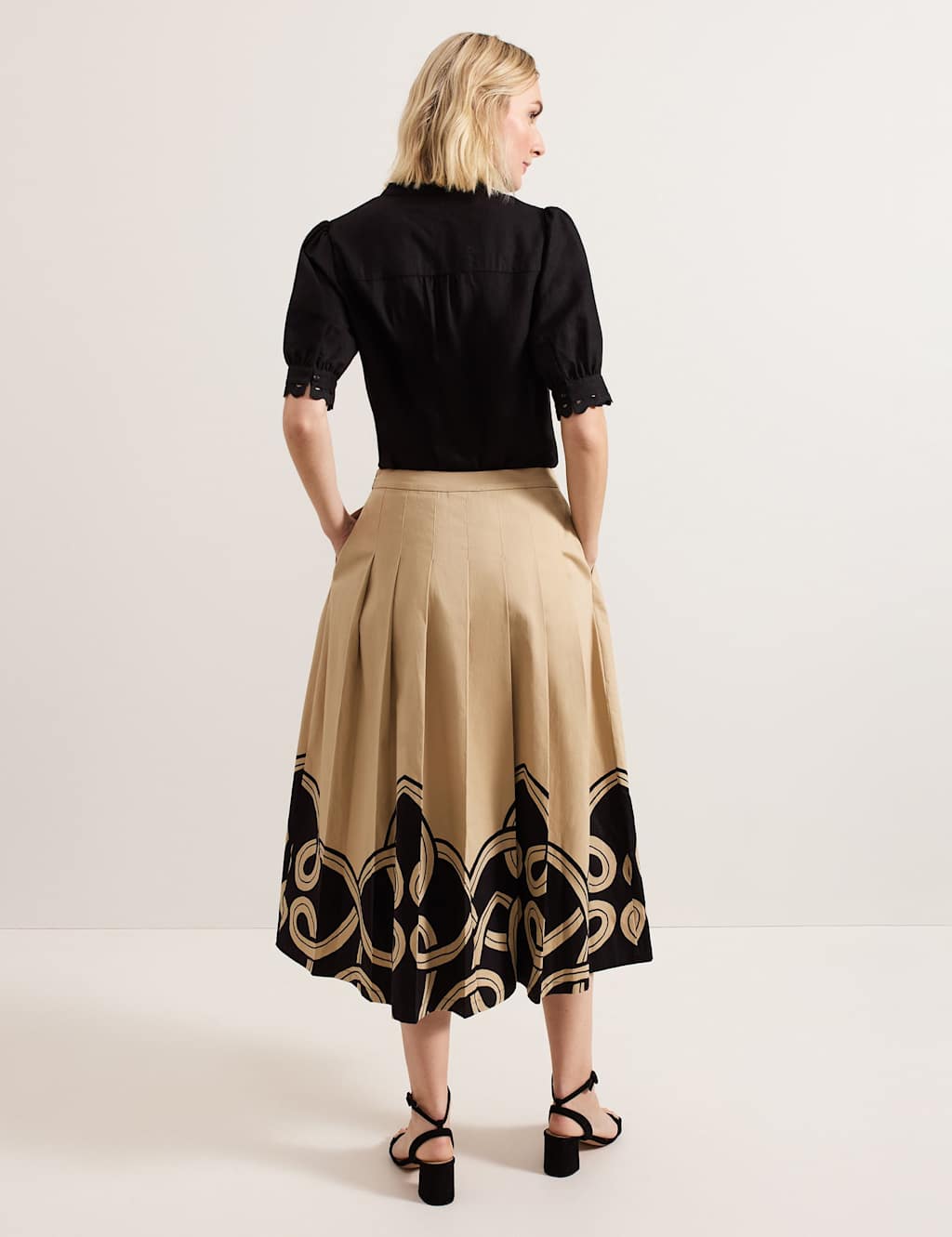 Cotton Rich Printed Midi A-Line Skirt 5 of 7