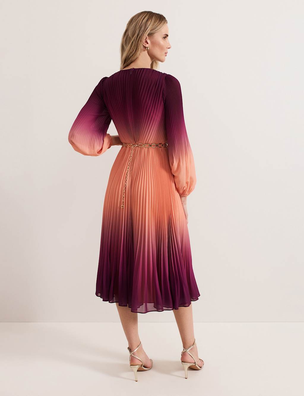 Ombre V-Neck Midi Waisted Dress 3 of 6