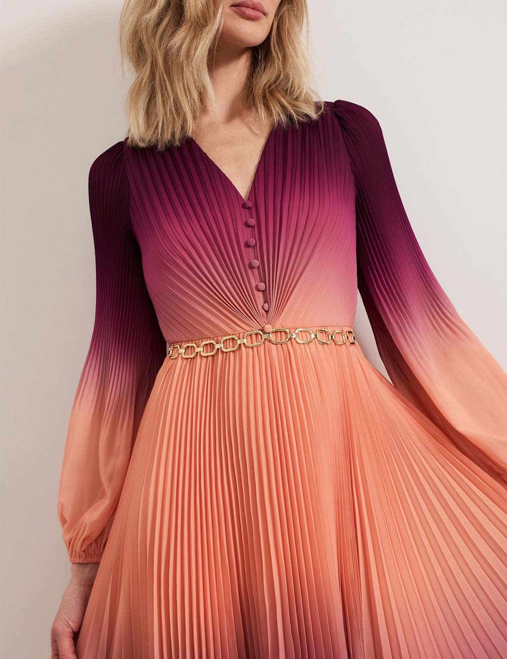 Ombre V-Neck Midi Waisted Dress 5 of 6