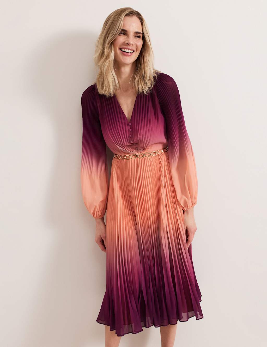 Ombre V-Neck Midi Waisted Dress 6 of 6