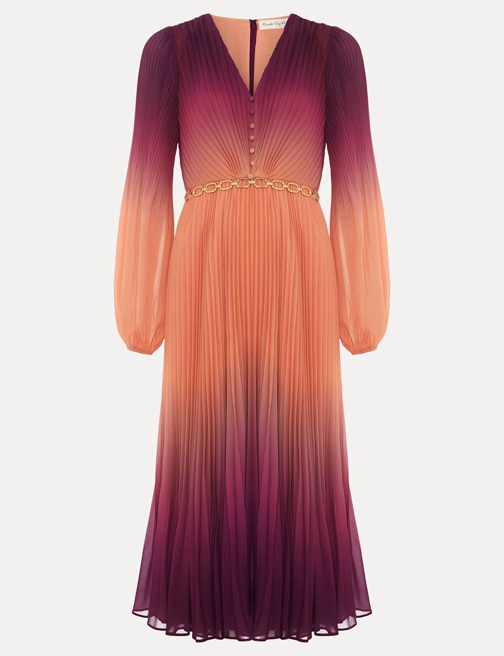 Ombre V-Neck Midi Waisted Dress 2 of 6