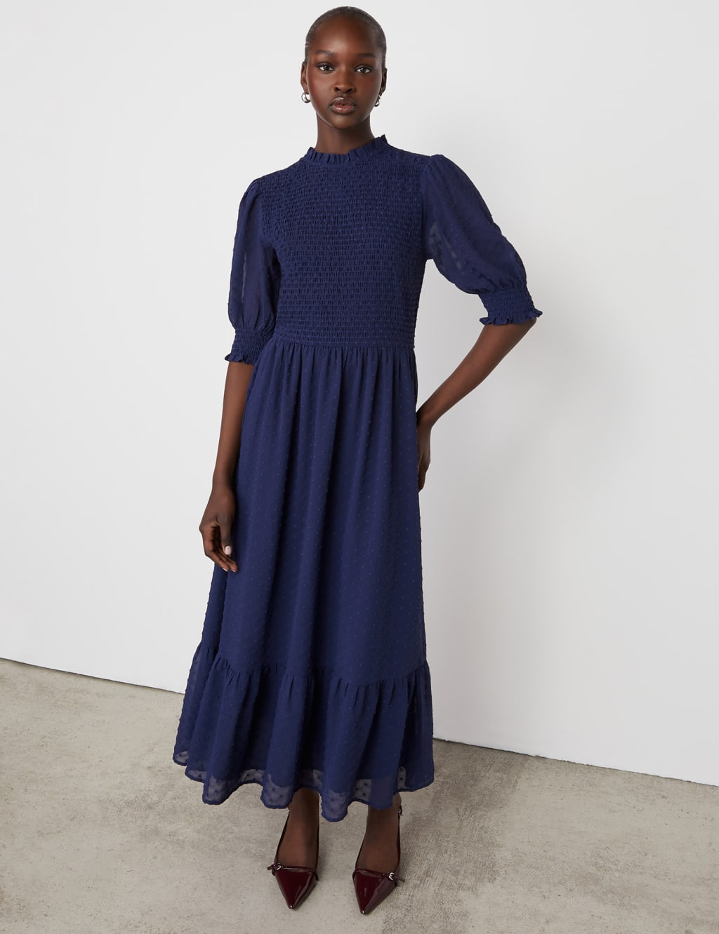 Georgette Textured Shirred Midi Tea Dress 2 of 4