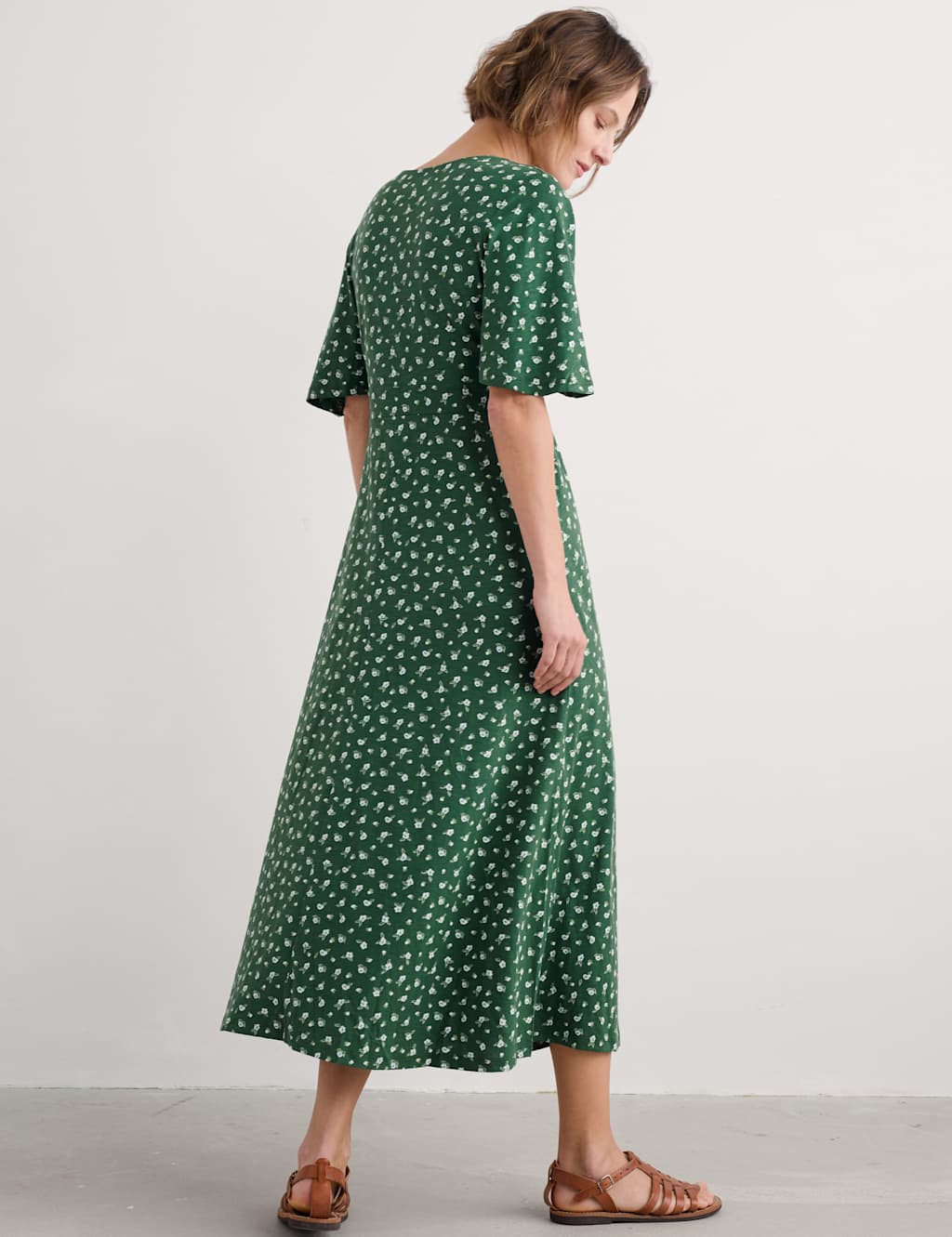 Pure Cotton Floral V-Neck Midi Waisted Dress 5 of 5