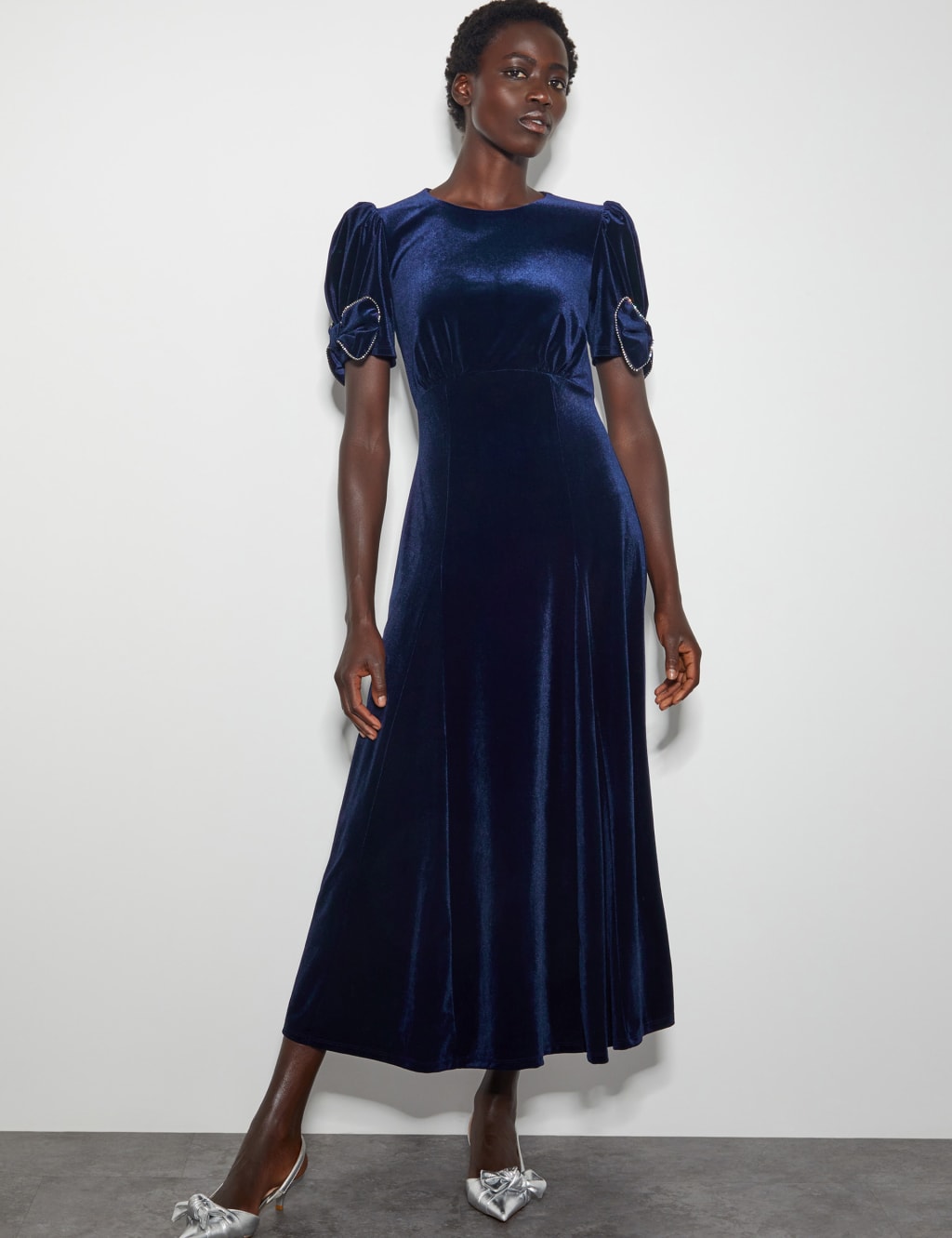 Velvet Round Neck Bow Sleeve Maxi Tea Dress Monsoon M S