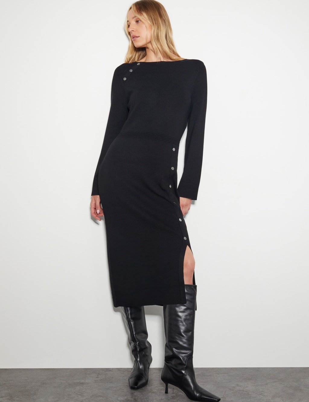 Button Detail Midi Bodycon Dress