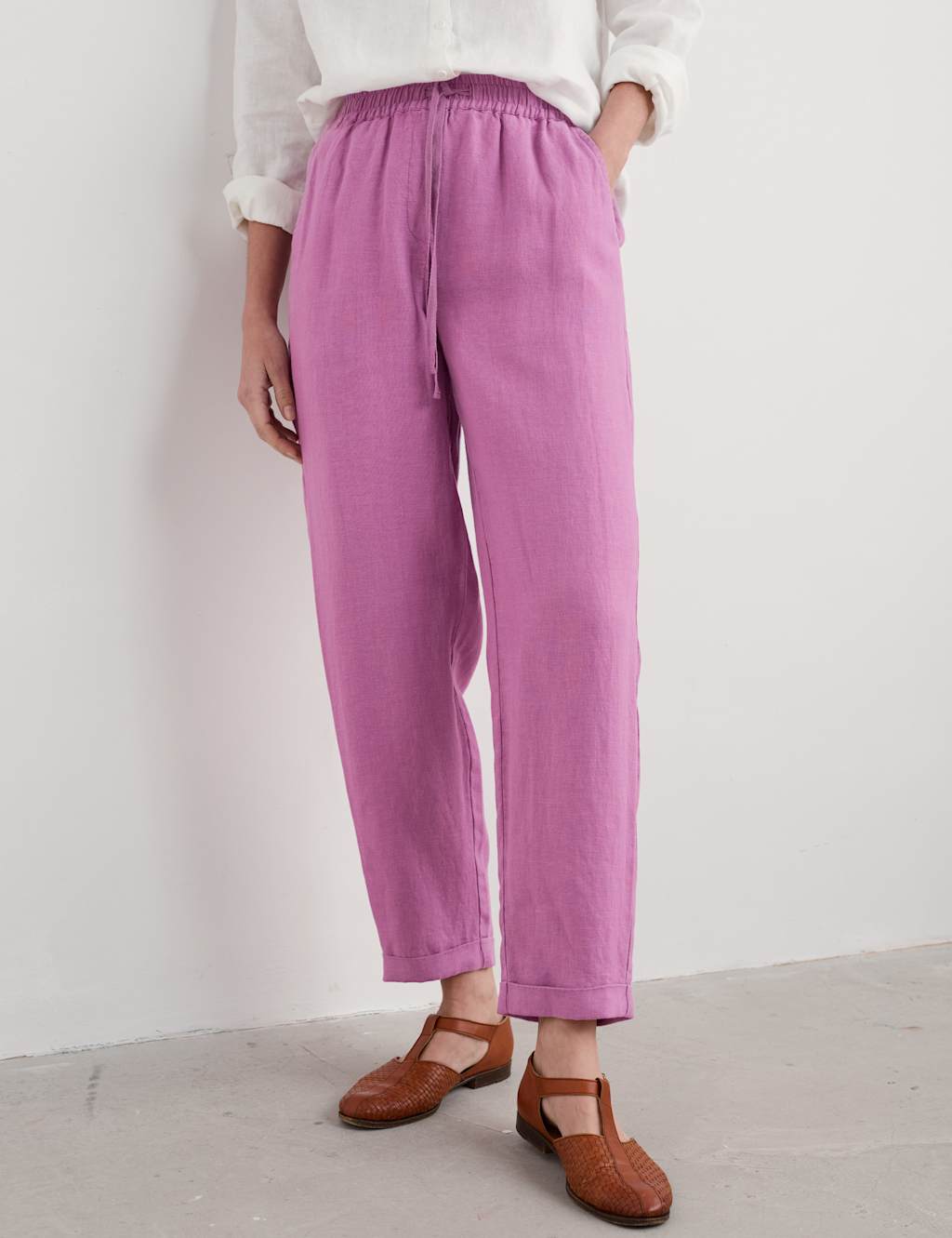 Pure Linen Tapered Cropped Trousers 3 of 4